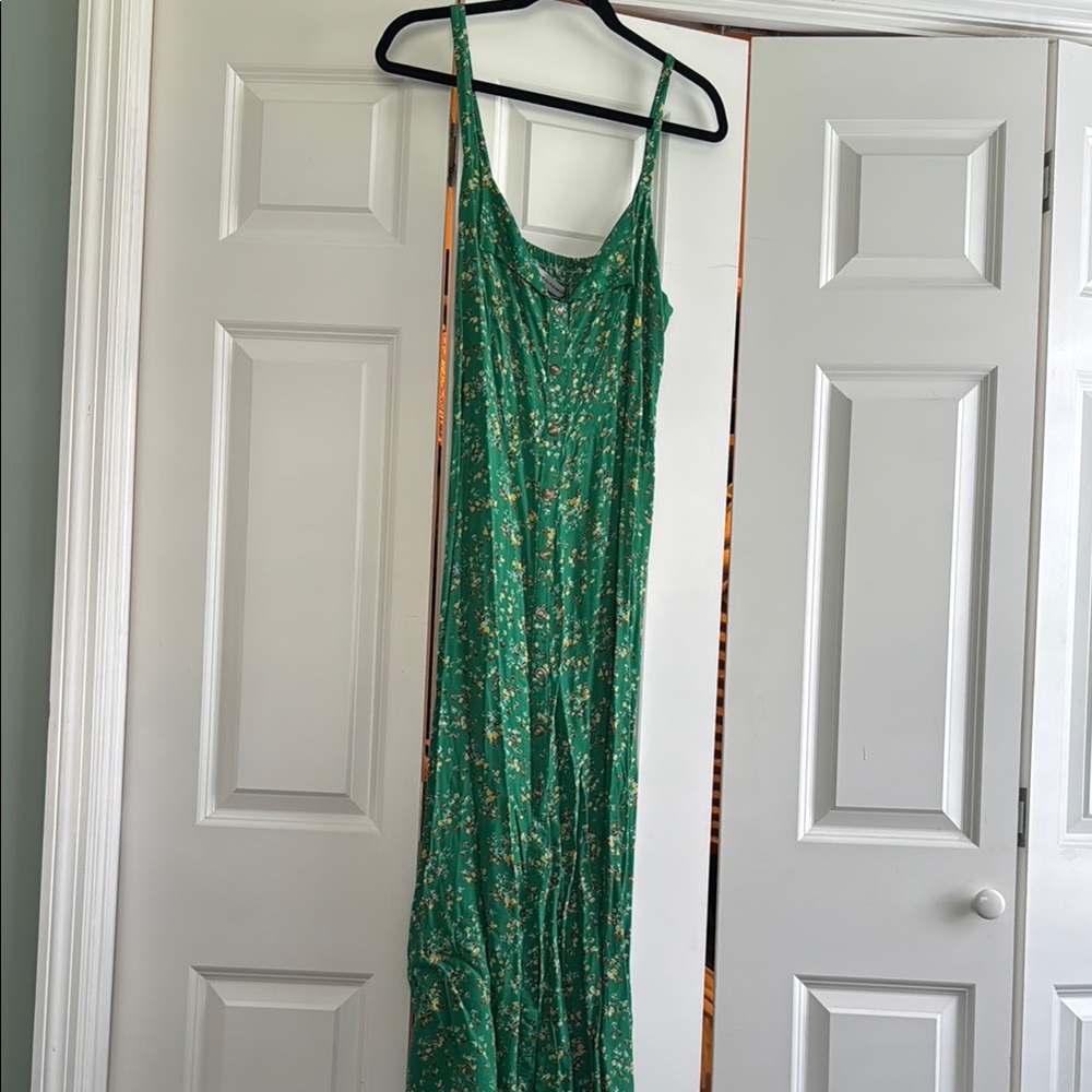 Anthropologie Green Floral Midi Dress